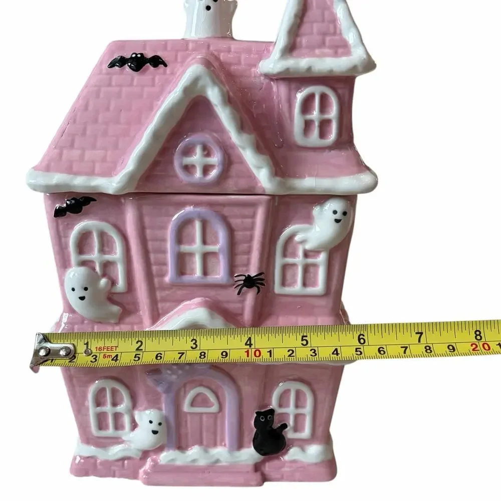 Pink Halloween HAUNTED HOUSE Cookie Jar by Booville Ceramic Spooky Boo New